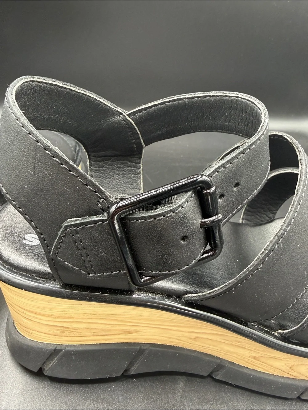 Sorel Joanie III Ankle Strap Platform Wedge Sandal Faux Woodgrain Size 8